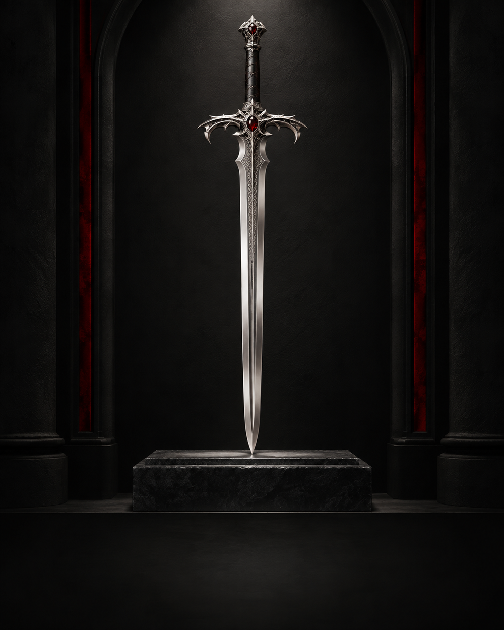 Fantasy collectible sword on black display