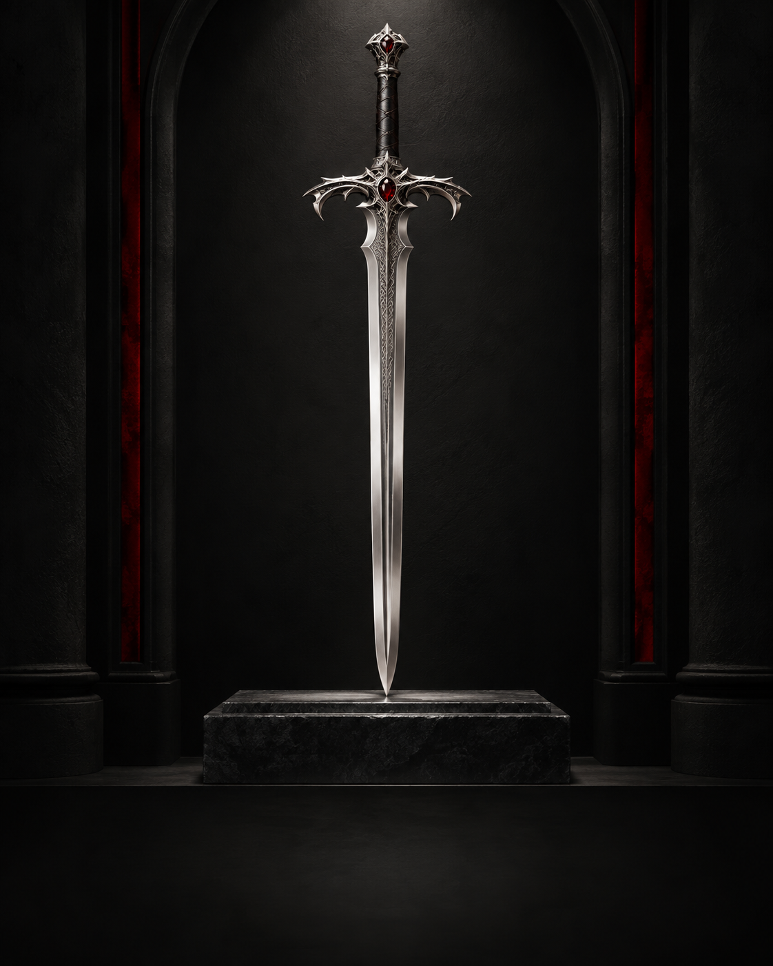 Fantasy collectible sword on black display