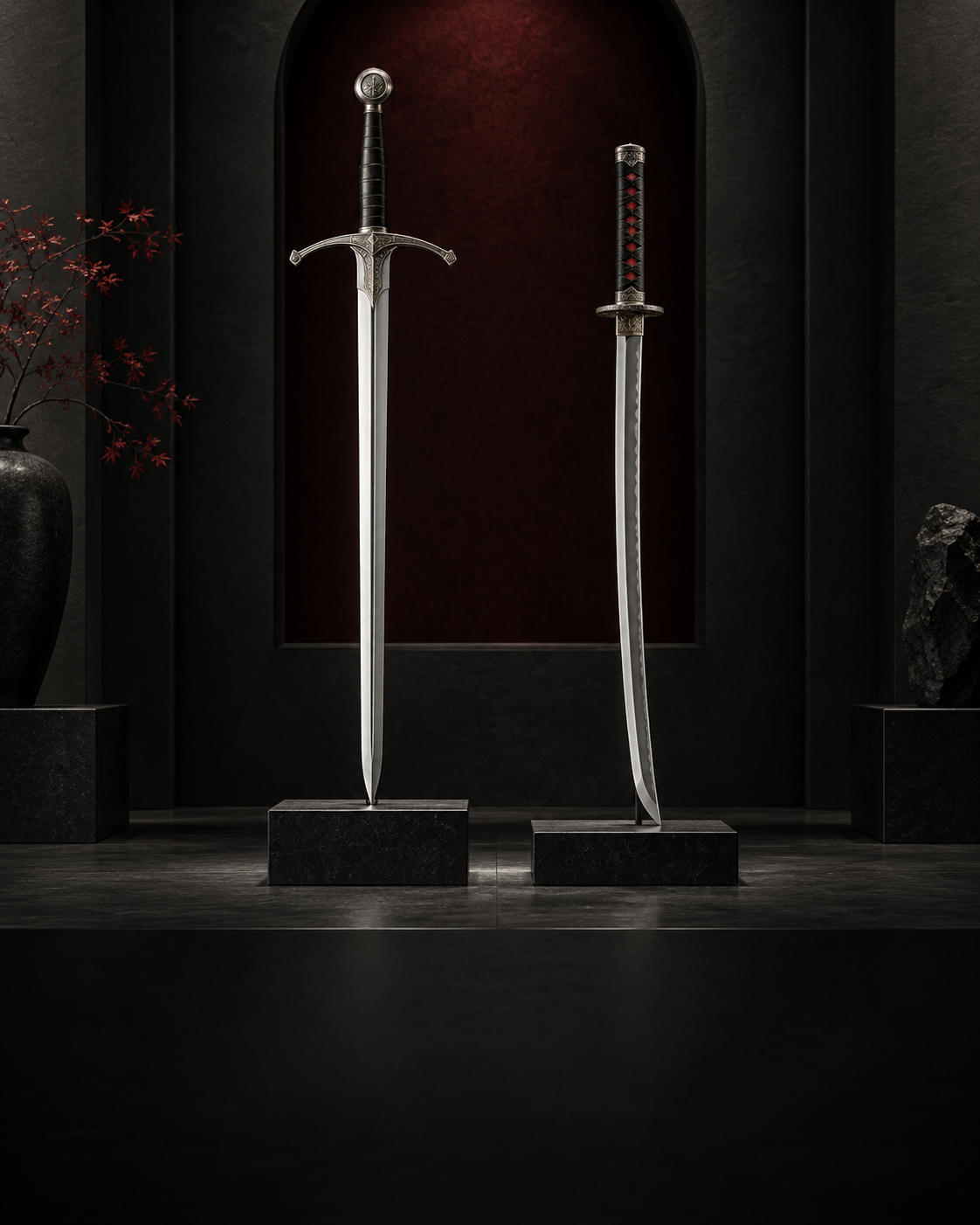 Collectible swords under 250 dollars on black display
